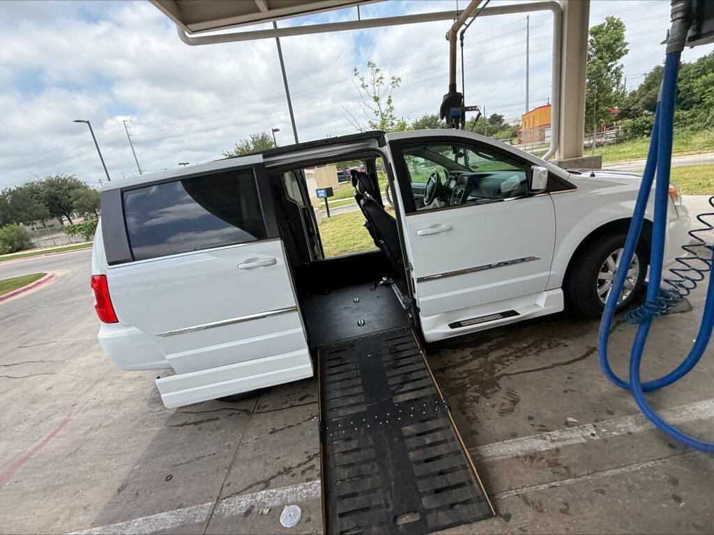 This image is of a Mobility Van and includes a view of the vehicle itself so customers can assess the van against their needs.