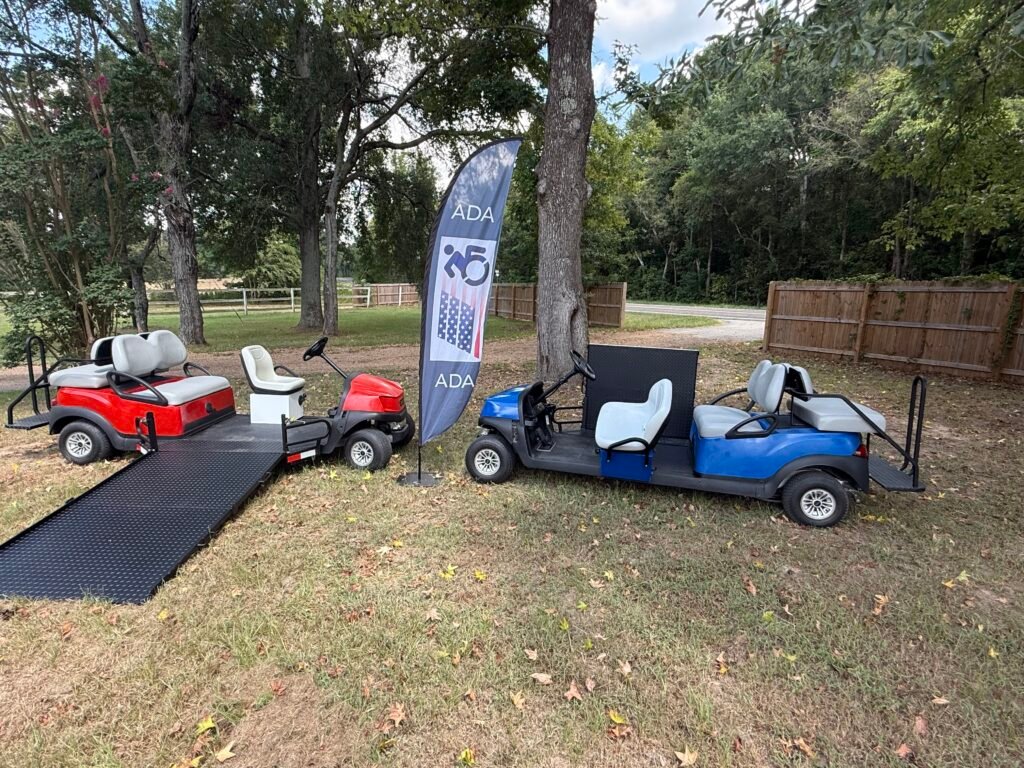 Red and Blue Wheelchair Accessible Golf Carts from Wheelchair Accessible Transportation, LLC